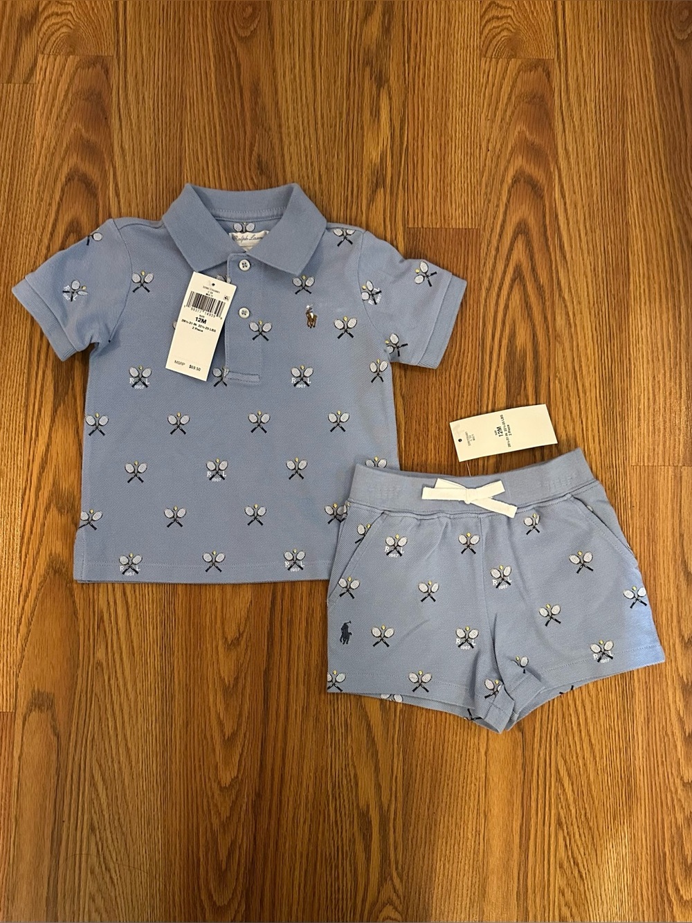 Polo Ralph Lauren Baby Boy Tennis Print Mesh Polo Shirt & Short Set, Size 12M